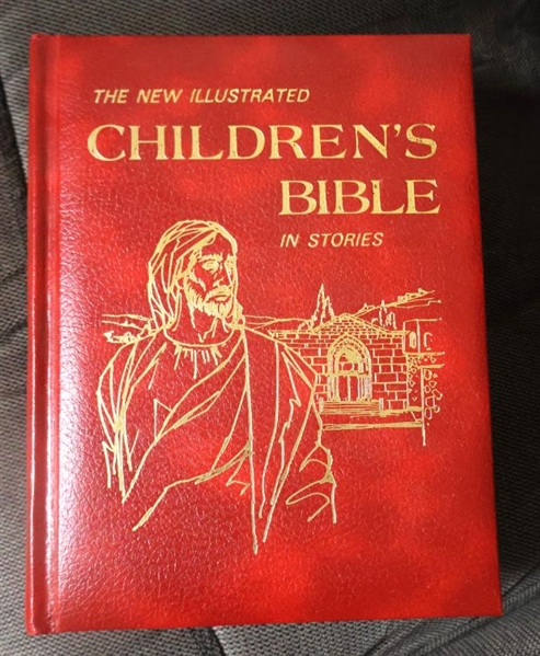 The New Illustrated Childrens Bible in Stories - Red Hardcover Bible with Gold Lettering - Not Inscribed Published in Nashville, TN - 1970