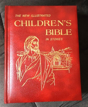The New Illustrated Childrens Bible in Stories - Red Hardcover Bible with Gold Lettering - Not Inscribed Published in Nashville, TN - 1970