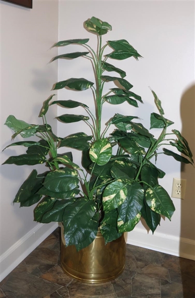 Large Artificial Plant in Brass Planter - Plant is 48" Tall Planter is 12" Tall 14" Wide