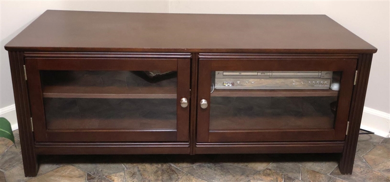Mahogany Finish TV Console Stand with Glass Front Cabinets - Fixed Shelves Inside - 20" Tall 49 1/2" by 22"