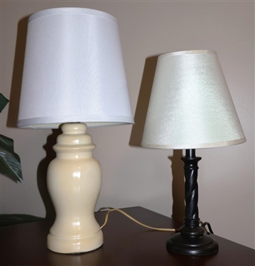 2 Table Lamps - Twisted Candlestick Style and Off-white Urn Style - Candlestick Lamp is 14" 
