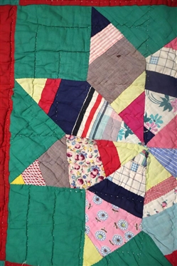 Beautiful Antique Star Pattern Quilt - Hand Pieced and Quilted - Very Thin - 82 By 65 