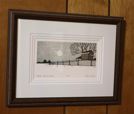 Winter Casts It's Spell by NC Artist James Shell Artist Signed and Numbered Print 43/75 - Dated 1992 - Framed and Double Matted - Frame is 11 1/2 By 14 1/2 